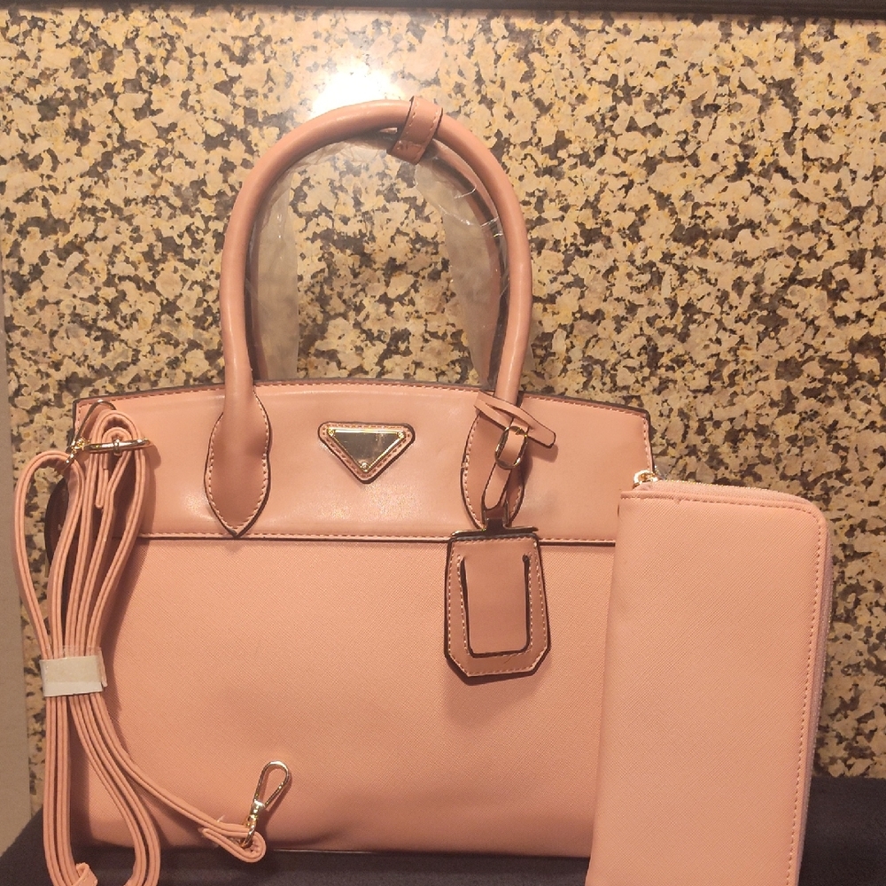 Elegant Pink Satchel and Wallet Set